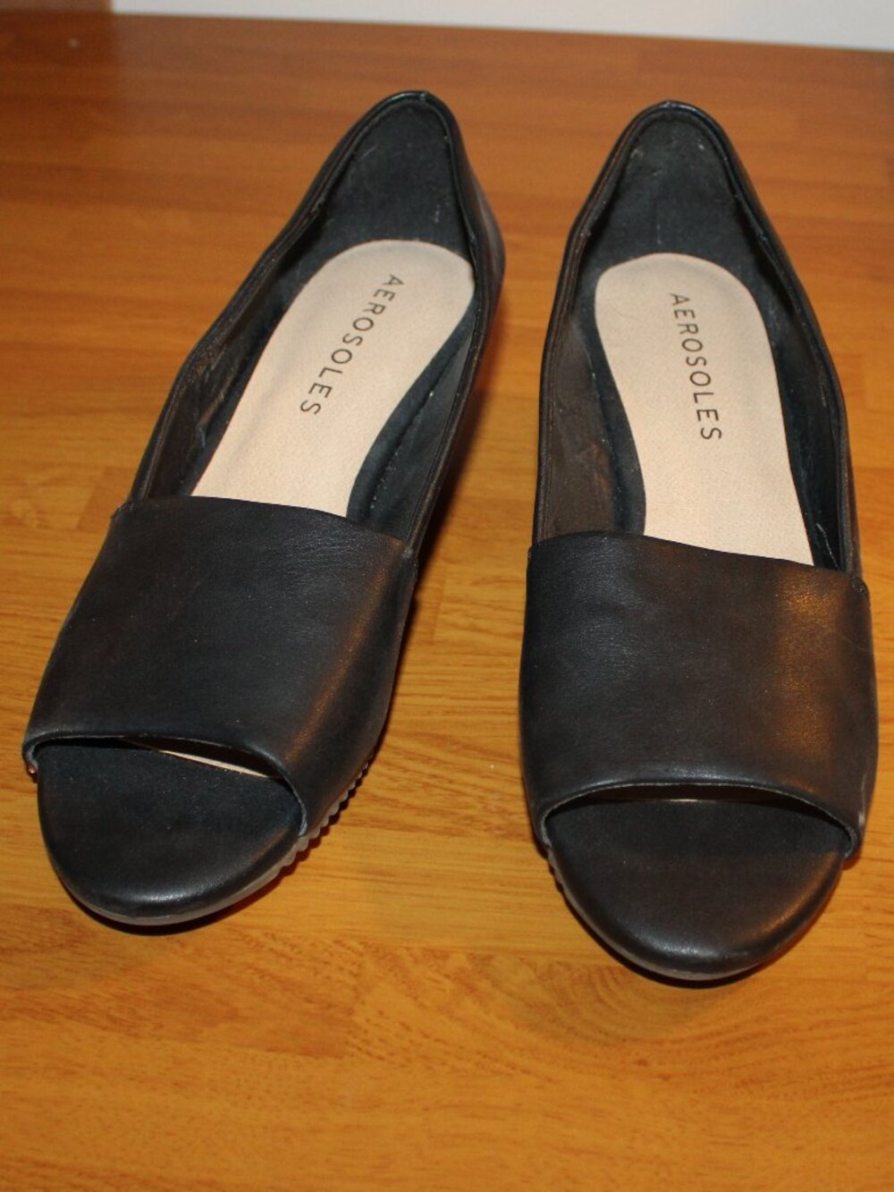 Aerosoles Black Wedge Heel Open Toe Shoes Faux Leather Sandals 8 M Wedges
